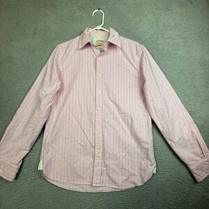 Brooks Brothers Pink Mint Stripe Button Down Shirt Men's‎ Size M Supima Cotton